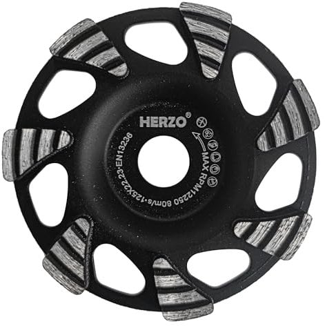 HERZO Mola a tazza diamantata 125 mm per smerigliatrice angolare, per pietra, cemento, colla per piastrelle, granito, muratura