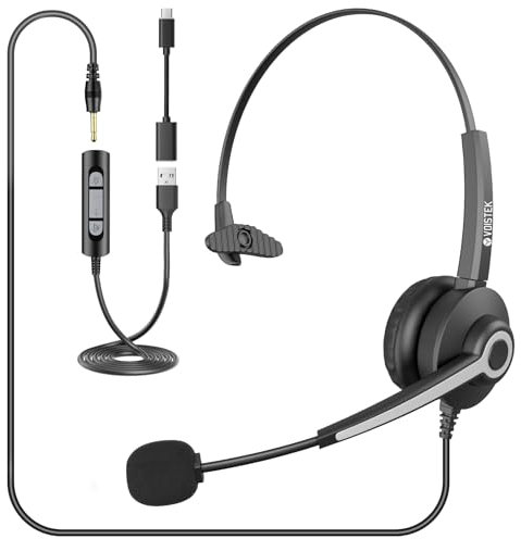 Auriculares con micrófono para PC, micrófono ajustable con cancelación de ruido, USB tipo C, 3,5 mm, auriculares con micrófono, auriculares para negocios, conferencias, chat por Skype, cursos en línea