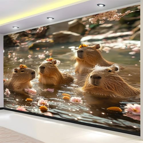 Fototapete 200 x 140 cm Tier Capybara braun Vliestapete 3D Effekt Wohnzimmer Schlafzimmer Modern Wandtapete Bar, KTV, TV Hintergrund Wandbild Tapete Wanddekoration