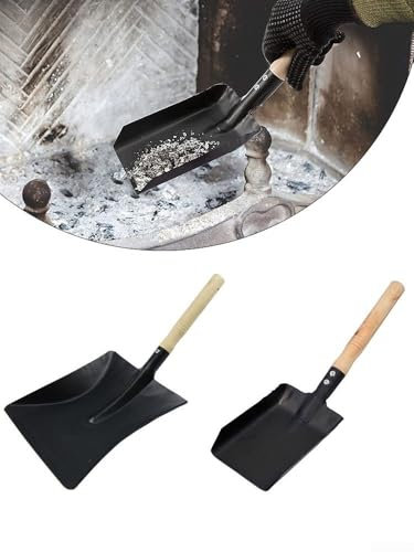 Pelle à cendres de cheminée, manche en bois, pelle à cendres en métal, pour le jardinage, les fours, les barbecues (S)