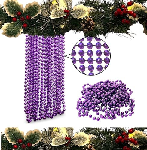 Ghirlanda di Perline di Natale da 10 m - Decorazione di Lusso per Albero e Stanza, Perline da 8 mm, Catena Lunga 10 m (Viola Scuro)