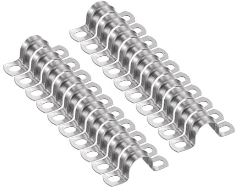 sourcing map 30pcs 1 Inch 25mm Conduit Clamps, M25 U Tube Pipe Clamp, Stainless Steel Rigid Pipe Strap, U Shaped Bracket with Two Hole for Pipe Tube Hose Wire Cord Fixing, Thickened