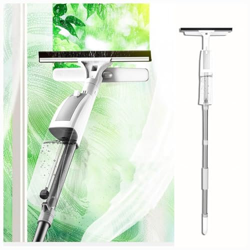 RYJYQYX 3 in 1 Sprüh Fensterputzer mit Verlängerungsstange, Teleskop Waschbürste mit 3 Mikrofasertüchern Scheibenabzieher für Fenster Dusche Auto