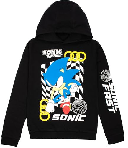 Sonic the Hedgehog Boys Hoodie - 100% Cotton Hooded Sweatshirt - Lounge Wear for Ages 6-12 - Perfect Gamer Gifts for Boys - Black