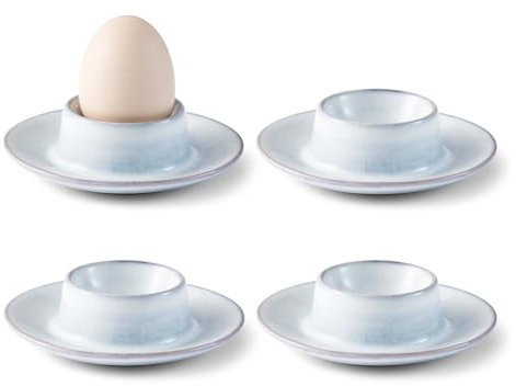 Bluweet Set of 4 Porcelain Egg Cups, Stackable, Set of 4 with Round Corners, Light Blue and White Gradient Glaze