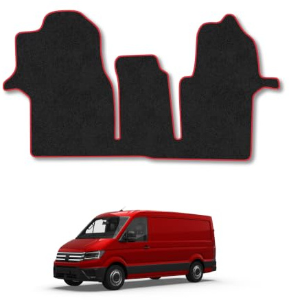 Fits VW Crafter (2017+) Carpet Car Mats | Red Edge Trim Tailored Fit Floor Mats Full Coverage Protection Accessories Easy Clean Anti Slip Made in the UK