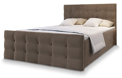 Masseno Boxspringbett Amon 180x200 cm Komplett-Set mit Matratze und Topper, Polsterbett mit Zwei Bettkästen -Braun, Cosmic 800