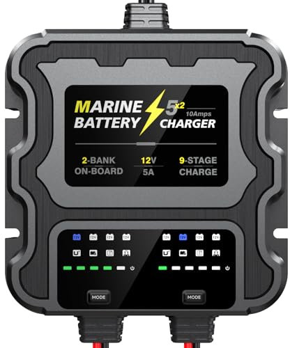 Smart 2 Bank Marine Battery Charger, 10A (5A/Bank), 12V,Waterproof,lifepo4 Lithium Battery Charger Maintainer and Desulfator for AGM, Lithium,Deep-Cycle Batteries Boat Accessories