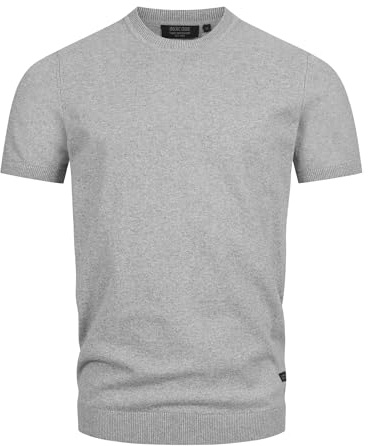 Indicode Herren INVasko T-Shirt Sommershirt Feinstrick mit Rippstricksaum | Klassisches T-Shirt mit Rippstricksaum und weicher Qualität, Herrenshirt, Basic Shirt, Freizeitshirt, Sommershirt für Männer