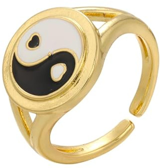 Halskette Ketten Schmuck Herren Frauen Anhänger Necklace Yin- Und Yang-Ringe, Taoistischer Bagua, Yin Yang, Tai Chi, Herrenring, Tropfender Öl-Emaille-Ring Im Chinesischen Stil
