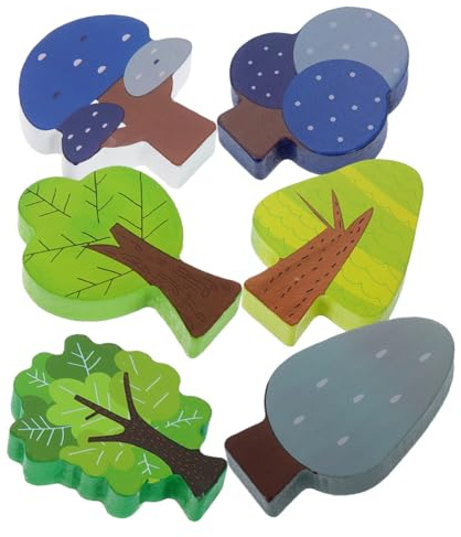 Garneck 6stücke Eisenbahn Holz Zubehör Mini-bäume Spielzeug Holzbahngleis-Accessoires Naturholz Dekoration Für Eisenbahnszene Set Für Junge Mädchen Spielen