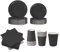 WOOPARTY Set Stoviglie Carta Monouso Nero 112 Pezzi, Festa di Compleanno, Kit per 24 Ospiti
