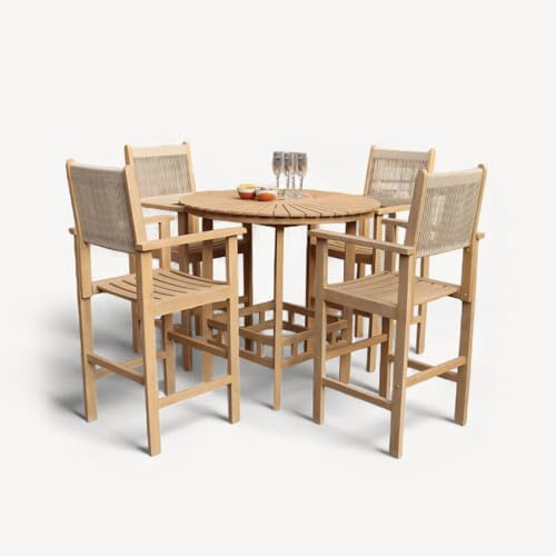 ROMA Bar Set: 100cm Round High Table with 4 Roma Rope Bar stools