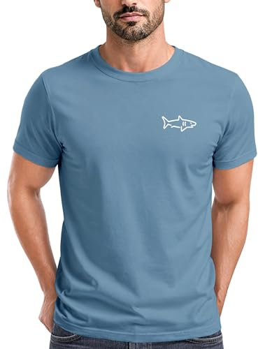 Neverless® Herren T-Shirt mit Hai Print - Kurzarm Shirt mit dezentem Shark Logo auf der Brust – Baumwolle – Maritimer Sommer-Look