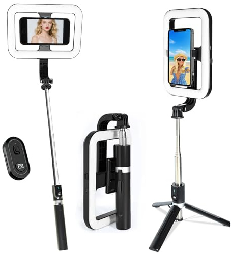 Foldable Selfie Light with Stand,54 Extendable Phone Holder Selfie Stick with Dimmable LED Lights and Remote,Ring Light Tripod for Video Recording/Live Stream/Makeup/Photography/YouTube/TikTok