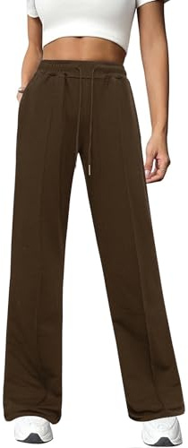 Totatuit Jogging Femme Jambe Large Coton Doux Poches Décontracté Running Fitness Détente Marron，S