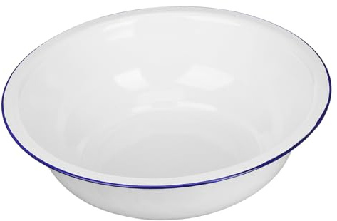 Cuenco Grande de Esmalte Blanco Estilo Vintage para Cocina | Acabado Clásico y Elegante, Uso Doméstico para Lavar Rostro, Fácil de Limpiar, Capacidad Amplia