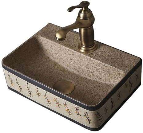 Lavabo da Appoggio per Bagno, Lavabo da Appoggio in Ceramica con Rubinetto, Moderni Lavandini Rettangolari in Porcellana per Lavabos, Bagno