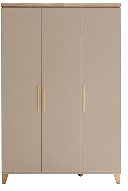 HILDA PEPPINI Kleiderschrank 3-türig Mauvella Oak 135 x 210 x 56,8 cm | Schrank für Babyzimmer, 3 Türen, 5 Böden, 2 Kleiderstangen, Stauraum für Kinderzimmer, warme Eiche-Optik