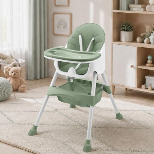 Baby Vivo Hochstuhl 2in1 Baby Kinder Babyhochstuhl Kombihochstuhl - Abnehmbares Verstellbares Tablett - mit Hängekorb - Oscar in Grün