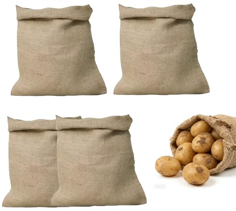 4 Pcs Large Hessian Sacks, 40 * 60cm Reusable Hessian Bags Natural Jute Bag Woven Sand Storage Sack for Storage Potatoes Vegetable Sand Wood Tools