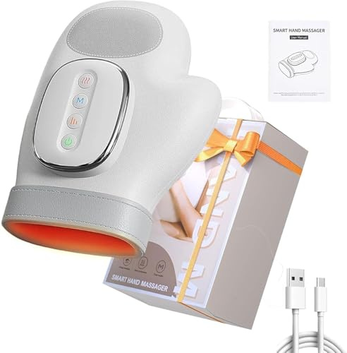 Hand Massager with Heat and Compression, 5 Intensity & 3 Heat Settings | 3-in-1 Hand Massager, 2000mAh Battery, 13 Airbags, PU Leather, Rechargeable Cordless Design for Women, Men, Workers, Seniors
