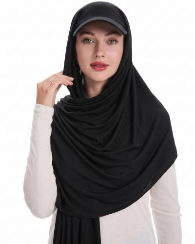 ZLYC Muslimischer Hijab Schal mit Schirm, gebrauchsfertig, Damen