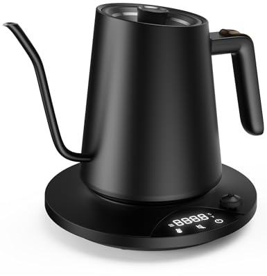 Schwanenhals Wasserkocher,1200W Elektrischer Kaffeekessel aus Edelstahl,Temperatureinstellung mit 24H Wärmefunktion,für Filterkaffee und Tee