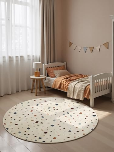 Hanse Home Adventures Kinderteppich Rund Funny Squares - Kinderzimmerteppich Karos, Mini Quadrate, Spielteppich Bunt, Junge, Mädchen, Teppich Kinderzimmer, Wohnzimmer - Creme Multifarben, Ø160cm