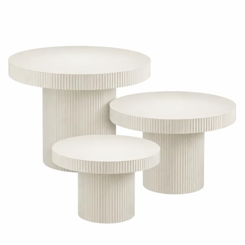 MICA Decorations Lux Beistelltisch – Set aus 3 – Couchtisch Set – Couchtisch – Beistelltische Wohnzimmer – 80 x 43 x 40 cm – Eisen – Off White