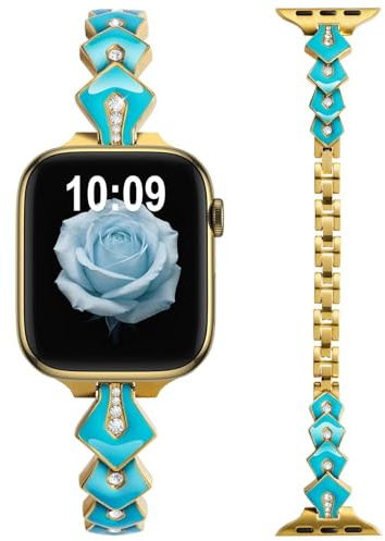 Nereides Enamel Style Band Compatible with Apple Watch Strap 42mm 41mm 40mm 38mm, Elegant Bracelet Band for iWatch Series 11/10/9/8/7/6/5/4/SE/SE2/SE3/3/2/1 (Gold)