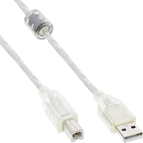 InLine 34555 USB 2.0 Kabel, A an B, transparent, mit Ferritkern, 5m