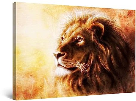 Startonight Bilder König der Löwen, Leinwandbilder Moderne Kunst, Tiere Wanddeko Kunstdrucke, Wandbilder XXL Wohnzimmer Groß Wand Bild 80 x 120 cm, Tag Nacht Effekt, Elegante Geschenkidee Wand Deko