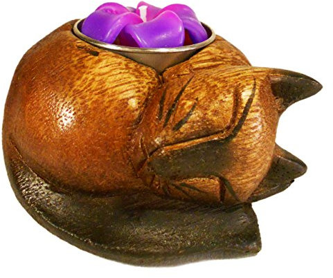Teelichthalter Holzkatze im Lieferumfang enthalten (Mehrfarbig)