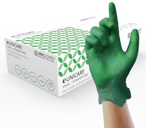 UNIGLOVES Verde suave vinilo sin polvo desechables guantes – Extra grande – caja de 100