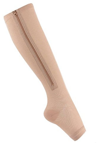 amara-global 1 PAAR Kompressionsstrümpfe Stützstrümpfe Kniesocken Reißverschluss ZiP Up (L/XL, BEIGE)