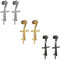 Flongo 3 Paare Damen Ohrringe Edelstahl Gummi fake tunnel Schraube Stecker mit Kreuz Kruzifix Kette Anhänger Ohrstecker Ohrhänger hängend Gotik Punk für Frauen Männer Herren schwarz silber gold Set
