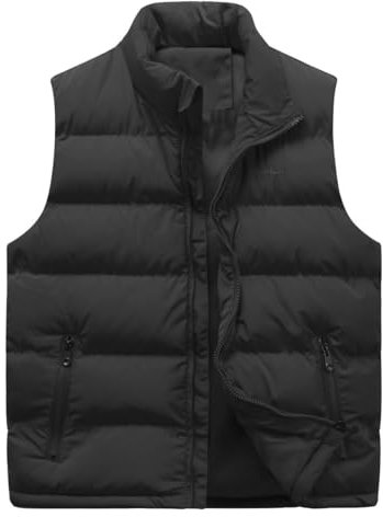 Allthemen Gilet da Uomo Invernale in Cotone Tinta Unita senza Maniche Caldo Spesso Vest con Cerniera e Tasche Casual 28# Nero M