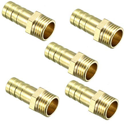 sourcing map 5pcs Raccord cannelé tuyau en laiton 10 mm barbelé x 1/4 PT mâle Adaptateur connecteur