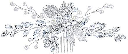 EVER FAITH Damen Haarkamm Kristall Simulierte Perle Hochzeit Braut Filigrane DIY Blume Blatt Haar Schmuck Klar Silber-Ton