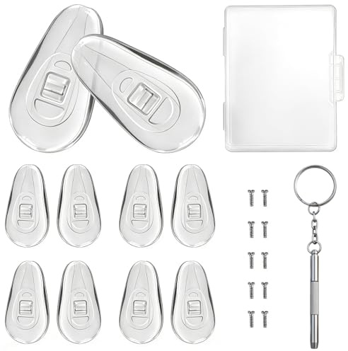 PTSLKHN Soft Silicone Eyeglass Nose Pads, 5 Pairs Air Chamber Set with Micro Screwdriver & Screws