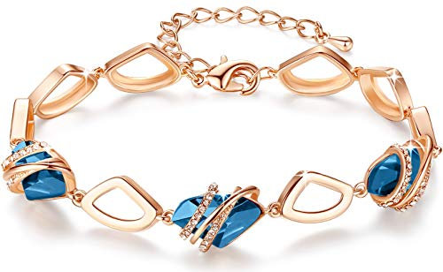 Leafael Wunschstein Kristall Link Charme Armband Damen, Geburtsstein Armbänder mit Heilung Kristalle, Schmuck Damen mit Geschenkbox, Silber-Ton oder Rose Gold plattiert Armbänder für Frauen