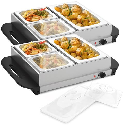 Jago® Chauffe-Plats Électrique - en Acier Inoxydable, Maintien de la Température, Couvercles Transparents - Chauffe-Buffet, Chafing Dish (6 Récipients / 2 x 2.5L + 4 x 1L (9L))