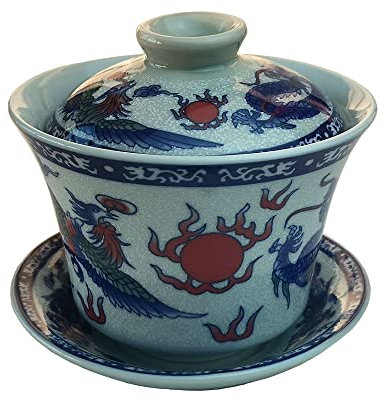 Gaiwan Chinesische Teetasse Qinghua Porzellantasse Drache Phönix Gongfu Teeservice (Drache und Phönix)