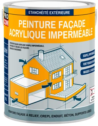 PRO COM Peinture façade crépi, façade à relief, imperméabilisation et protection des façades - Durable jusqu'à 10 ans 2.5 litres