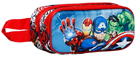 Marvel Los Vengadores Superpower-Estuche Portatodo 3D Doble, Rojo, 22 x 9.5 cm