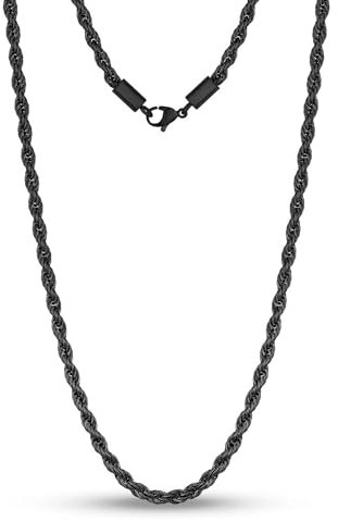 Cadoline Collana da uomo in acciaio inossidabile 316L nero con corda da 5 mm e 22 pollici