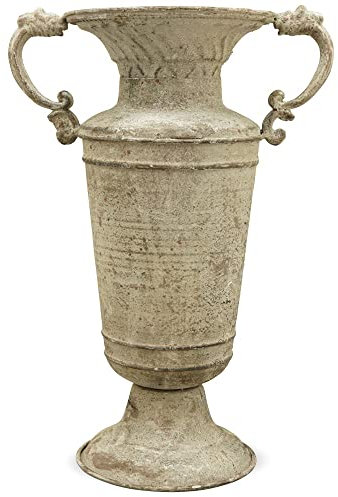 matches21 Vase Amphore Pflanzgefäß Henkel antik Metall Steinoptik Dekoration Blumen Gartendeko beige 1 STK 25x16x37 cm