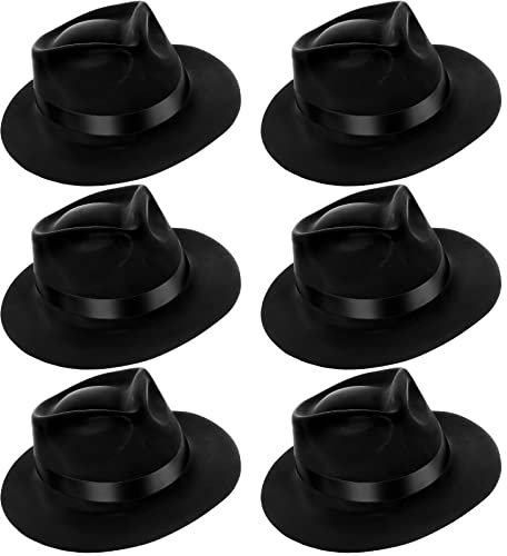 6 Stück Fedora Gangster Hut Kunststoff Gentlemen Hüte Gangster Kostüm Hüte für Erwachsene 1920s Party Hüte für Männer Frauen Unisex (Schwarz)
