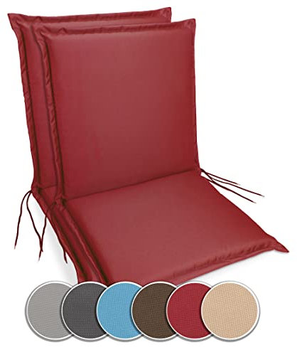 sunnypillow Gartenstuhlauflagen Niedriglehner 100 x 50 (2er Set) - Stuhlauflagen Extra Dicke 9 cm - Auflage für Gartenmöbel UV-Lichtecht, Wasserdicht - Outdoor Stuhlkissen für Gartenliegen - Rot